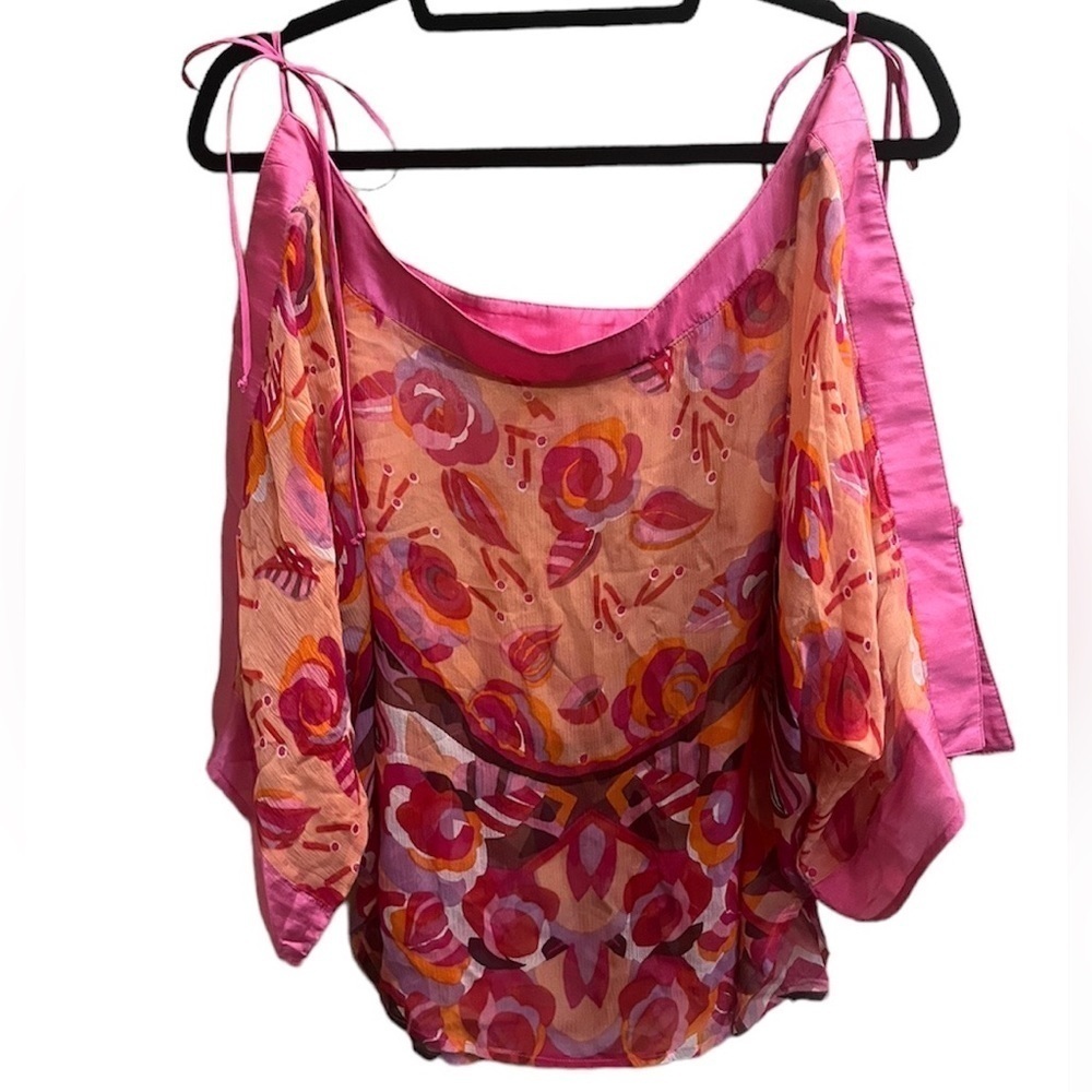 SILK NORDSTROM Topper One Size pink and orange lightweight festival bohemian EUC